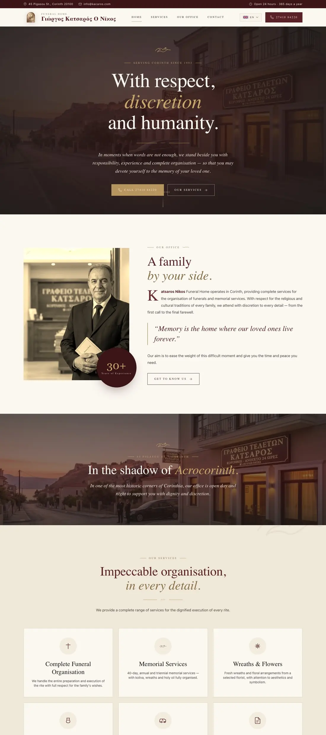 Katsaros Funeral Home website homepage