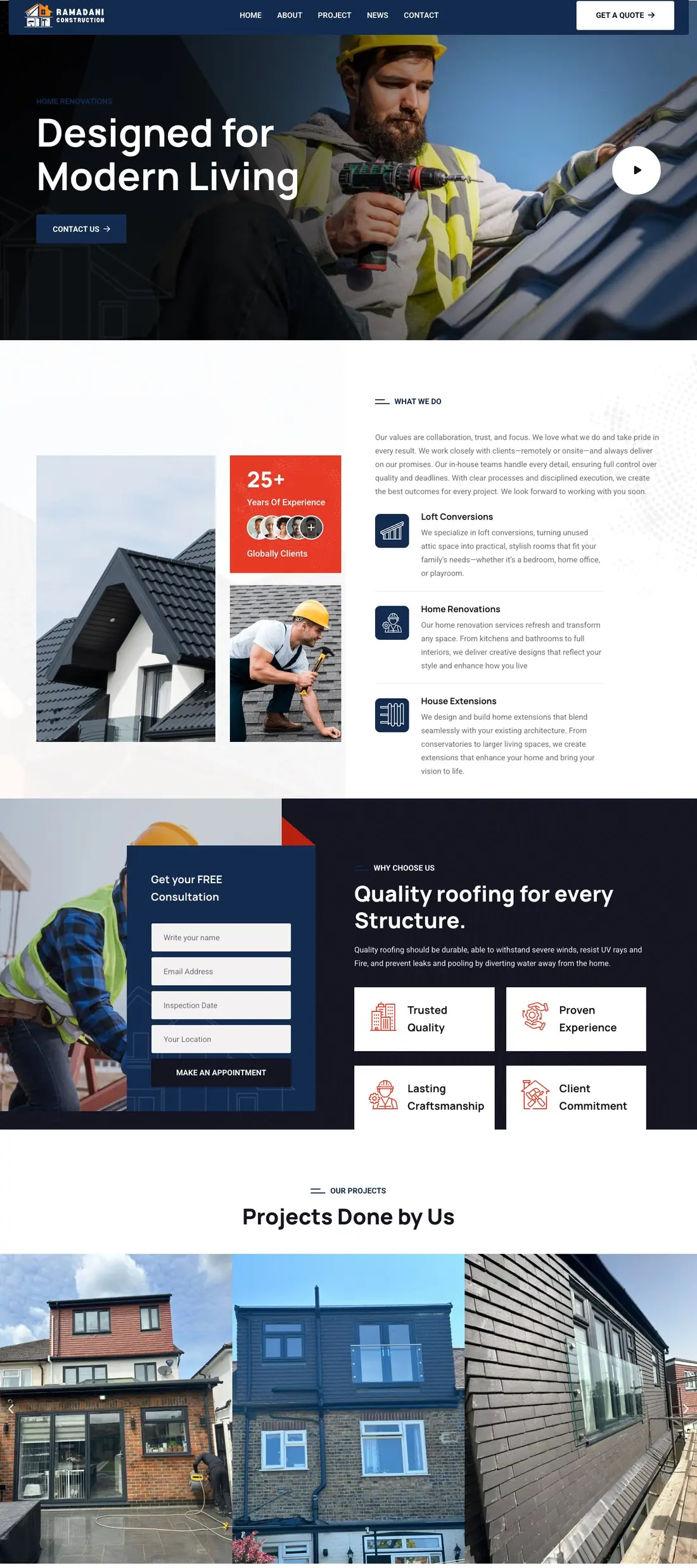 Ramadani Construction website homepage