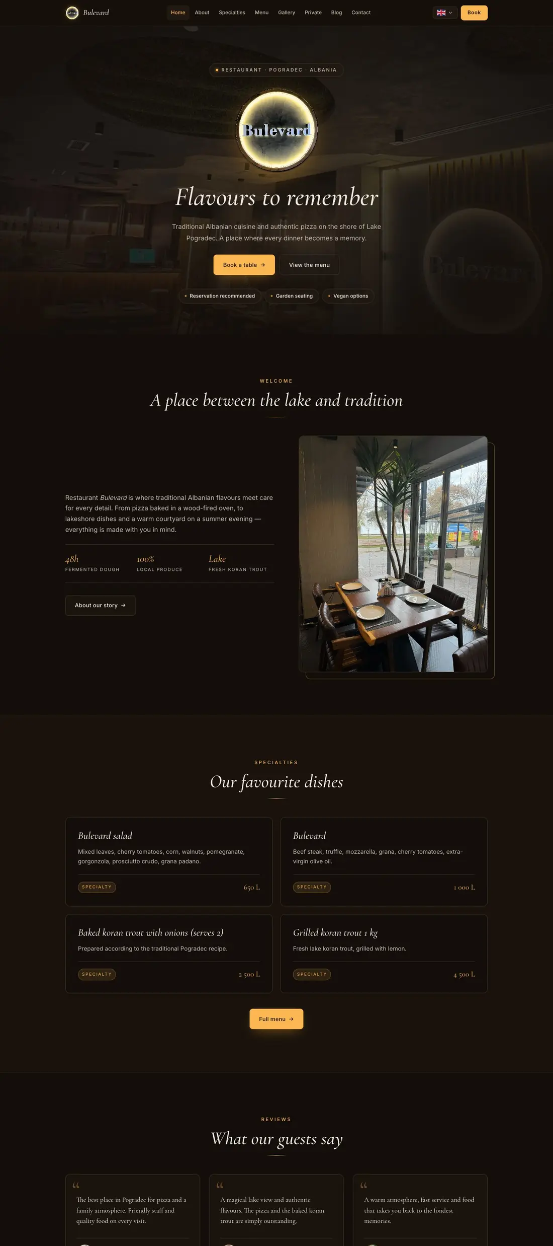 Restorant Bulevard website homepage